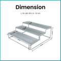 GoHooked white metal 3-tier step spice rack organizer for kitchen cabinets and countertops. Dimensions: 31cm L x 29cm W x 12cm H.