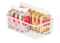 GoHooked white metal wire grid basket organizer bin, 10 inch, holding pouches of apple sauce.