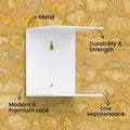 Go Hooked white metal wall mounted book shelf with a modern design, ideal for study rooms and bedrooms.