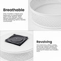 Go Hooked white metal revolving fruit basket with breathable grid pattern. Lazy Susan organizer for countertop.