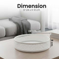 Go Hooked white metal revolving fruit basket with perforated sides, 24cm diameter, 8cm height.