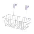 GoHooked white metal over-the-door hanging basket organizer with two hooks. Space-saving and versatile.
