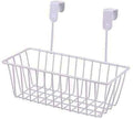 GoHooked white metal over-the-door hanging storage basket with open wire design for versatile use.