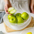 Go Hooked white metal mesh fruit bowl with a double-layer design, keeping fruits fresh and insect-free.