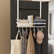 Go Hooked Over Door Metal Storage Rack with Wooden Shelf & Hooks 40cm | Hanging Organizer Shelf for Bathroom, Wardrobe, Bedroom & Entryway | Space Saving Wall Shelf with 5 Hooks (White)