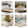 Go Hooked white metal revolving organizer tray with perforated sides, ideal for fruit, snacks, or desk supplies.