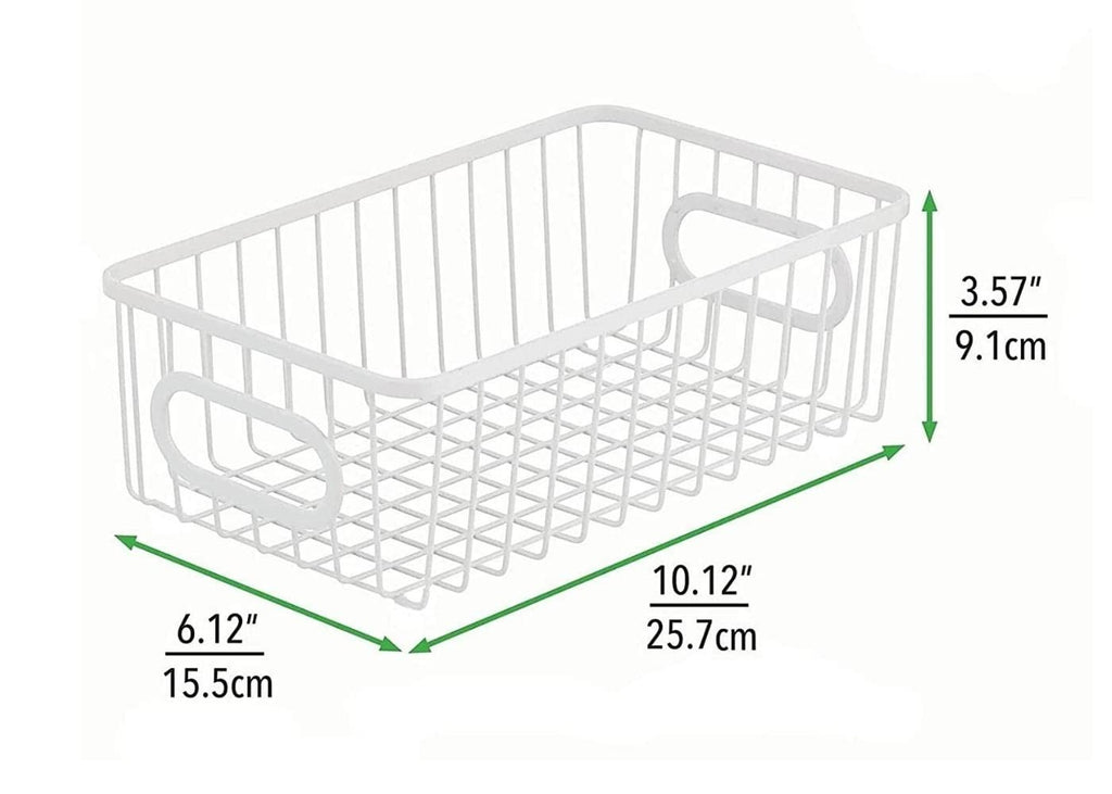 Go Hooked white metal wire grid storage basket bin with handles, 10" L x 6" W x 3.5" H