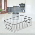 Go Hooked white metal wire grid storage basket with handles, 10" size, for kitchen or bathroom organization.