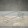 Go Hooked white metal wire grid storage basket with handles, 10" length, for bathroom or kitchen organization.