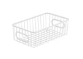 Go Hooked white metal wire grid storage basket with handles, 10" length, for bathroom or kitchen organization.