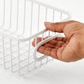 GoHooked white metal wire grid storage basket with integrated handle. Pack of 2.