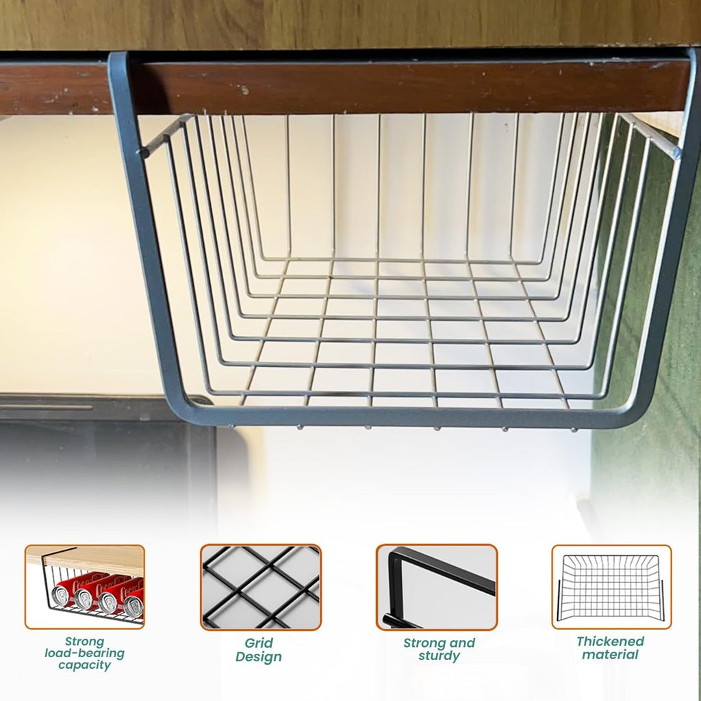 Go Hooked white metal undershelf basket with grid design, 8 inches, set of 2