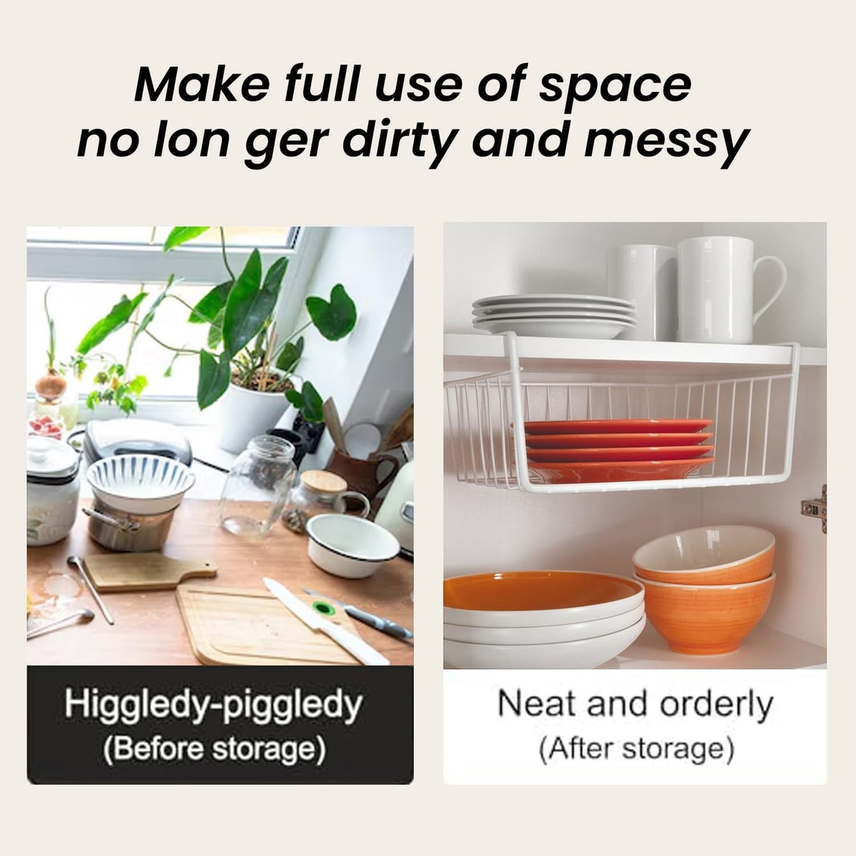 GoHooked white metal undershelf storage basket organizer, pack of 2, for cabinets and pantries.