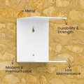 GoHooked white metal wall mounted shelf for books, ornaments, CDs, DVDs. Durable, space-efficient, modern design.
