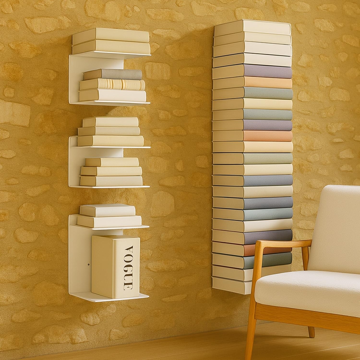GoHooked white heavy duty iron wall mounted book shelves, set of 3, perfect for study room or living room.