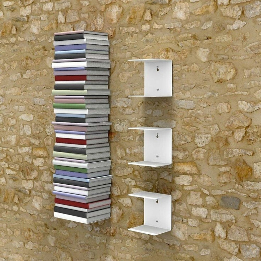 GoHooked white heavy duty iron wall mounted shelves, set of 3, perfect for books and decor.