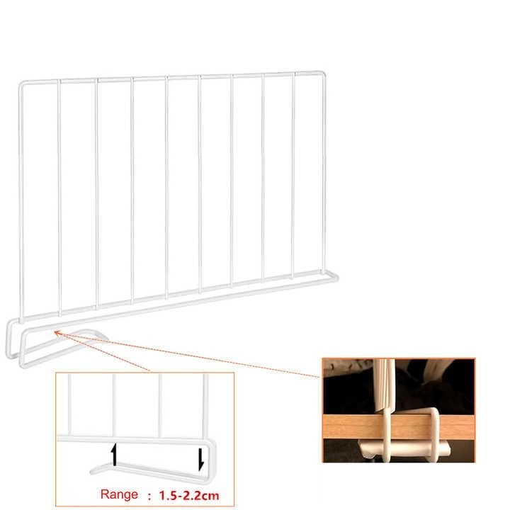 GoHooked white metal wardrobe shelf divider, set of 2, for organizing clothes and linens.