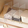GoHooked white metal wardrobe shelf dividers organize folded clothes and towels. Set of 3.