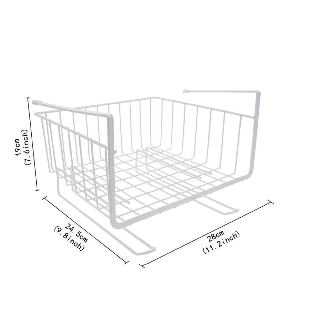 GoHooked white metal wire under shelf basket with grid pattern, 12 inch size, for kitchen and home storage.