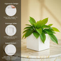 GoHooked white polymer modern cube planter pot with ergonomic grip and customizable drainage. 8-inch square pot for indoor/outdoor use.
