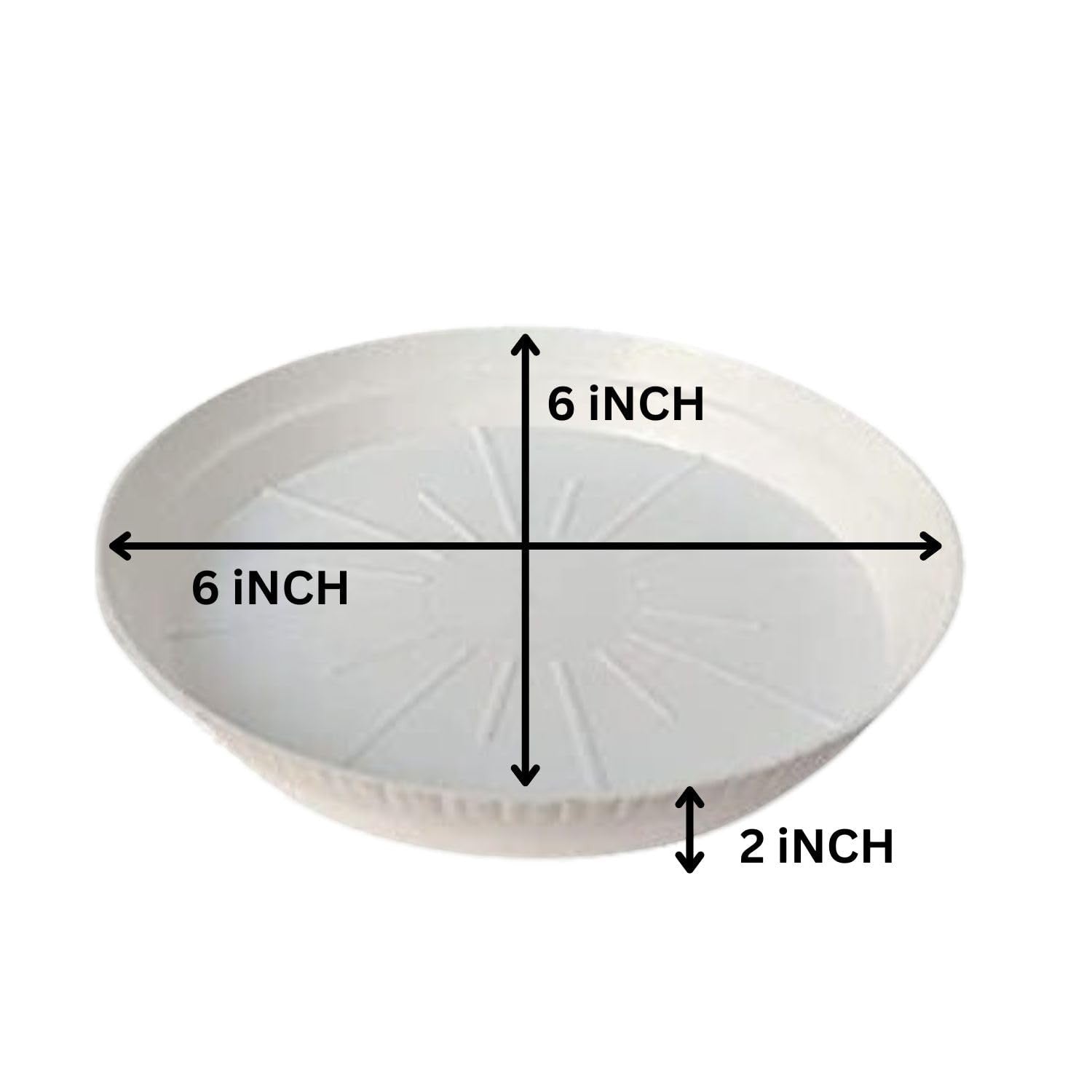 GoHooked white 6-inch round planter drip tray, 2 inches high, pack of 6, for indoor and outdoor use.