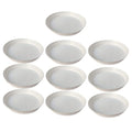 GoHooked white 10-inch round plastic planter drip trays, pack of 6. Modern style, UV resistant, lightweight, and fade resistant.
