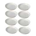 GoHooked white 8-inch round plastic planter drip trays, pack of 8. Modern style, UV and fade resistant.