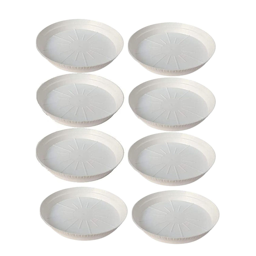 GoHooked white 6-inch round plastic planter drip trays, pack of 10, for indoor and outdoor use.