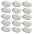 GoHooked white 8-inch round plastic planter drip trays, pack of 15. Designed for indoor and outdoor use to protect surfaces.