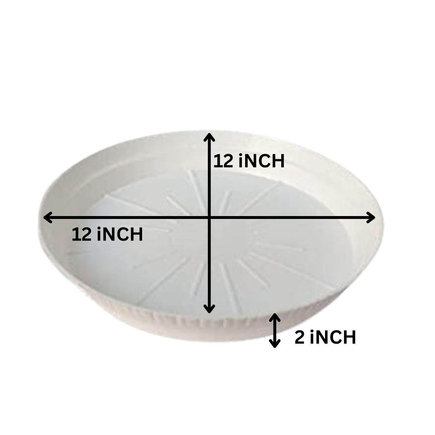 GoHooked white 12-inch round planter drip tray, 2 inches deep, pack of 12. Modern style, fade and UV resistant.