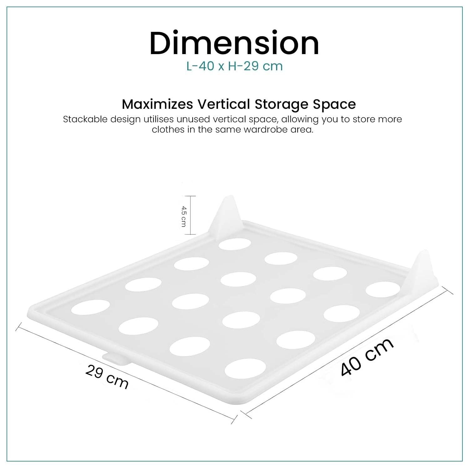 GoHooked white plastic stackable clothes organizer tray, 40 x 29 cm, for closet and drawer storage.