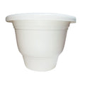GoHooked white 10-inch plastic flower pot with matching bottom tray, ideal for indoor or outdoor plants.