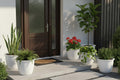 GoHooked white 10-inch plastic flower pots with vertical ribbed design, set of 6, for indoor/outdoor gardening.