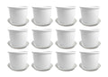 Go Hooked 10-inch white plastic flower pots with matching drip trays, pack of 12. Ideal for indoor/outdoor gardening.