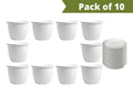 GoHooked white plastic Duro flower pots, 10-inch diameter, pack of 10 with trays. Ideal for indoor/outdoor gardening.