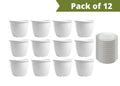 GoHooked 12 white plastic Duro flower pots with trays, 8-inch planters for indoor/outdoor gardening.