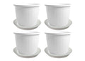 GoHooked white plastic Duro flower pots, 8 inch, pack of 4 with trays, for indoor/outdoor gardening.