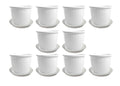 GoHooked 10 white plastic flower pots with trays, 8-inch diameter, durable and UV-stabilized for indoor/outdoor gardening.