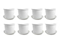 GoHooked white plastic flower pots with trays, 8 inch, pack of 8, for indoor/outdoor gardening.