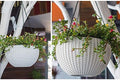 GoHooked white plastic rattan hanging basket with metal chain, 7.1 inch diameter, set of 5.