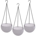Go Hooked set of 3 white plastic rattan hanging baskets with metal chains. 7.1 inch diameter.