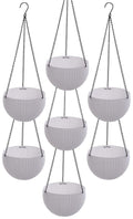 Go Hooked set of 3 white plastic rattan hanging baskets with metal chains. Round woven design, 7.1 inch diameter.