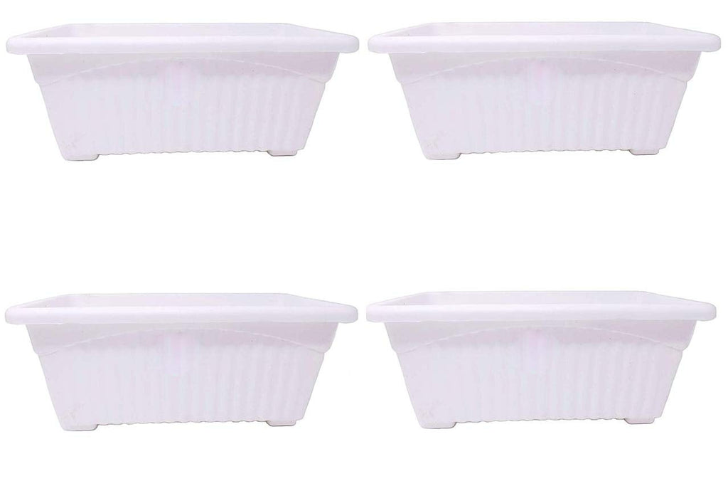 Go Hooked white rectangular plastic plant pots, set of 4, Jupiter design, 35x18.5x15 cm