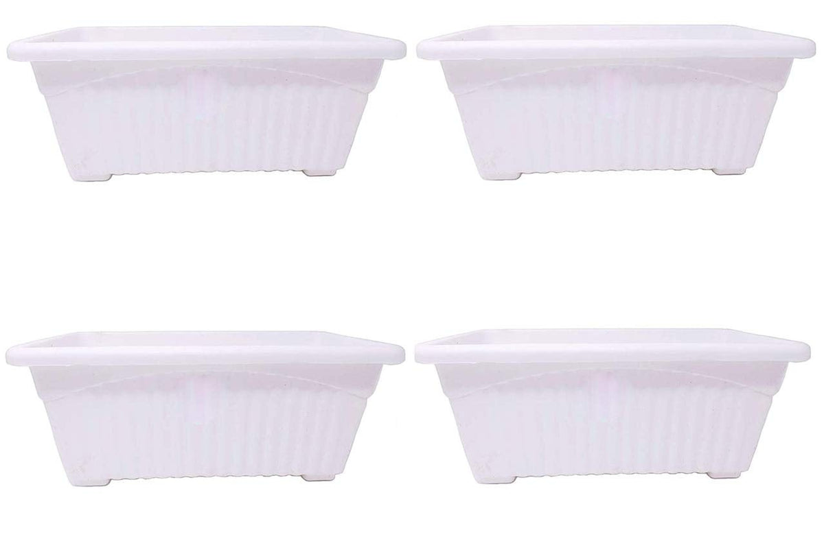 Go Hooked white rectangular plastic plant pots, set of 4, Jupiter design, 35x18.5x15 cm