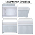 GoHooked white rectangular plastic plant pots, set of 3, with ribbed detailing and drainage holes.