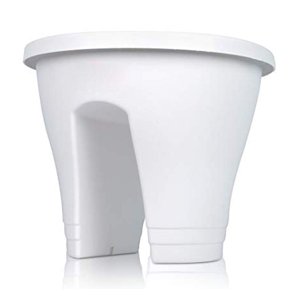 GoHooked white plastic 12-inch railing planter, lightweight and UV resistant, perfect for balconies.