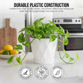 GoHooked white plastic planter with diamond-cut design and saucer tray, perfect for indoor or outdoor use.