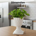 Go Hooked 7-inch white marble finish plastic planter with pedestal stand and decorative diamond pattern. Indoor/outdoor use.