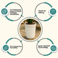 GoHooked white ribbed plastic planter pot, 14 inch, modern style, lightweight, durable, UV protected, indoor/outdoor use.