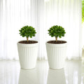 GoHooked white ribbed plastic planter pot, 14 inch, modern style, for indoor/outdoor plants. Pack of 2.